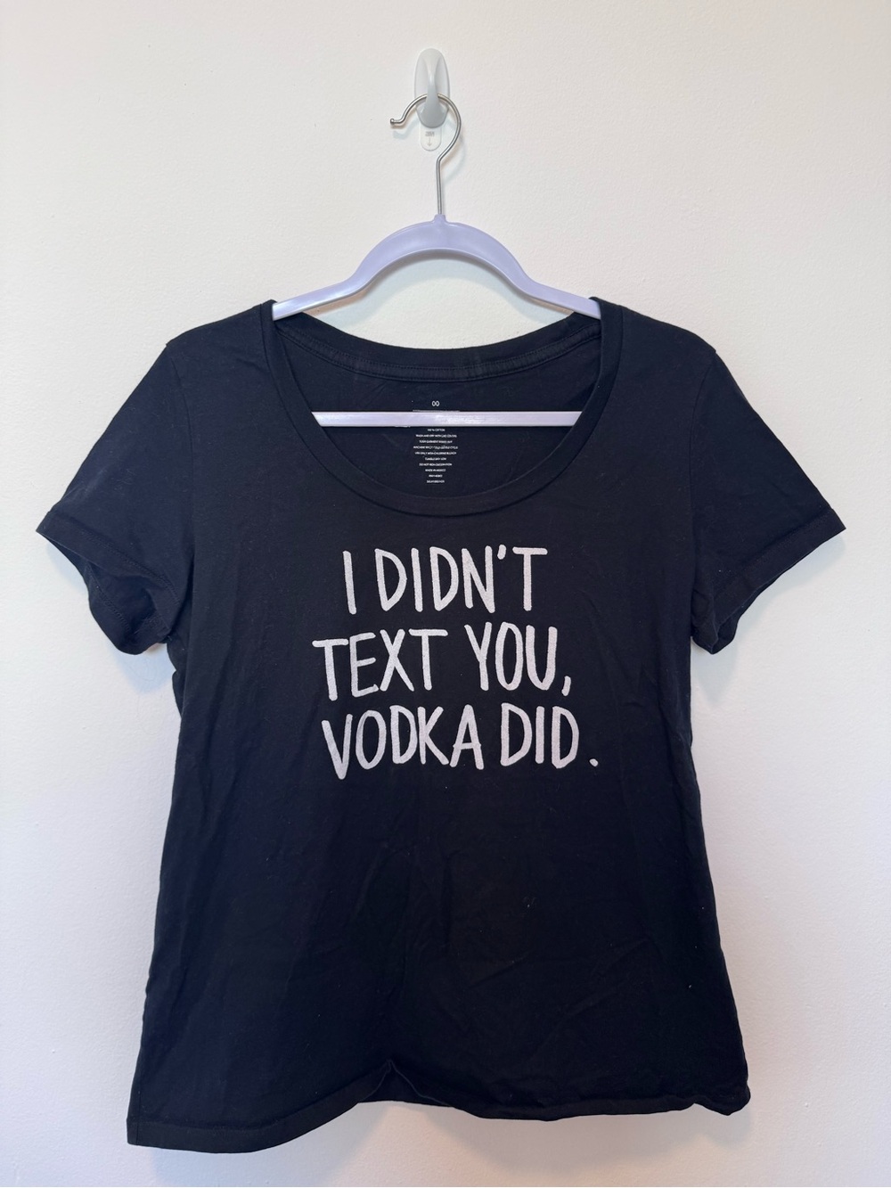 Graphic Scoop Neck Tee - Black with White Text